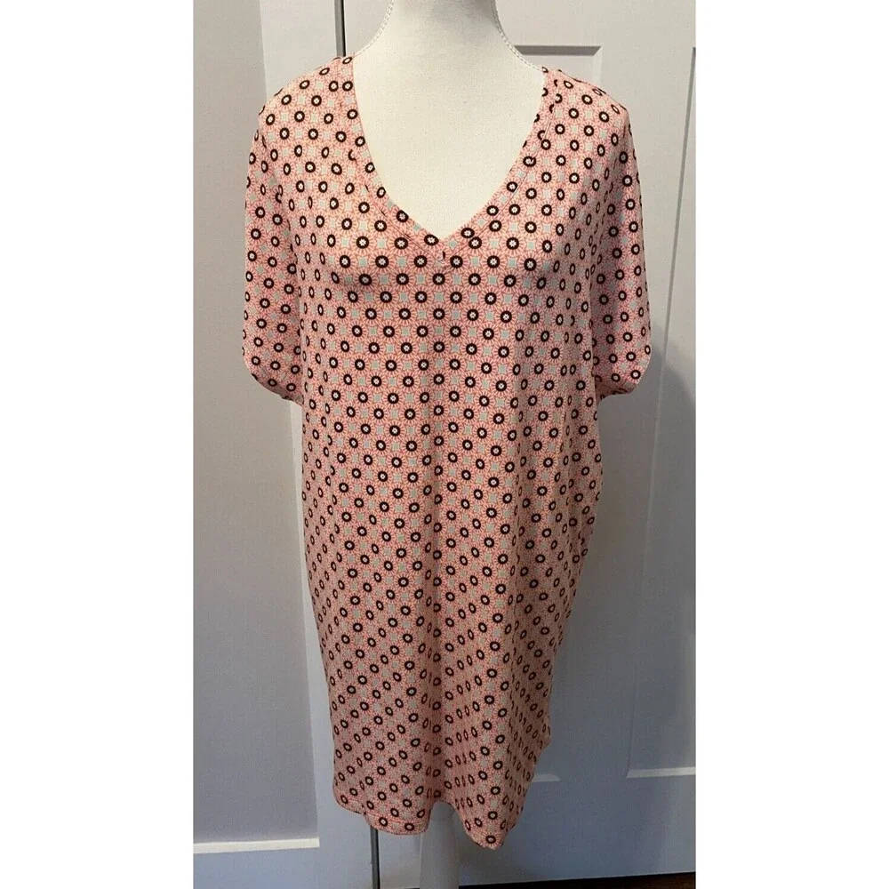 LANDS END Womens Knit TOP Short Sleeve ORANGE Blue V-Neck Size XL 18 NWT